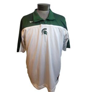 Nike Dri Fit Michigan State Spartans Shirt Mens L  White Green ‎ 1/4 Zip Logo